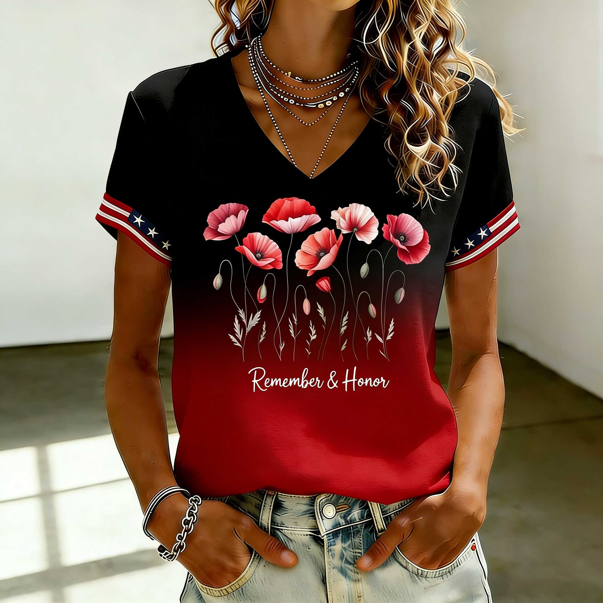 Women's American Fallen Heroes Memorial Patriotic T-Shirt