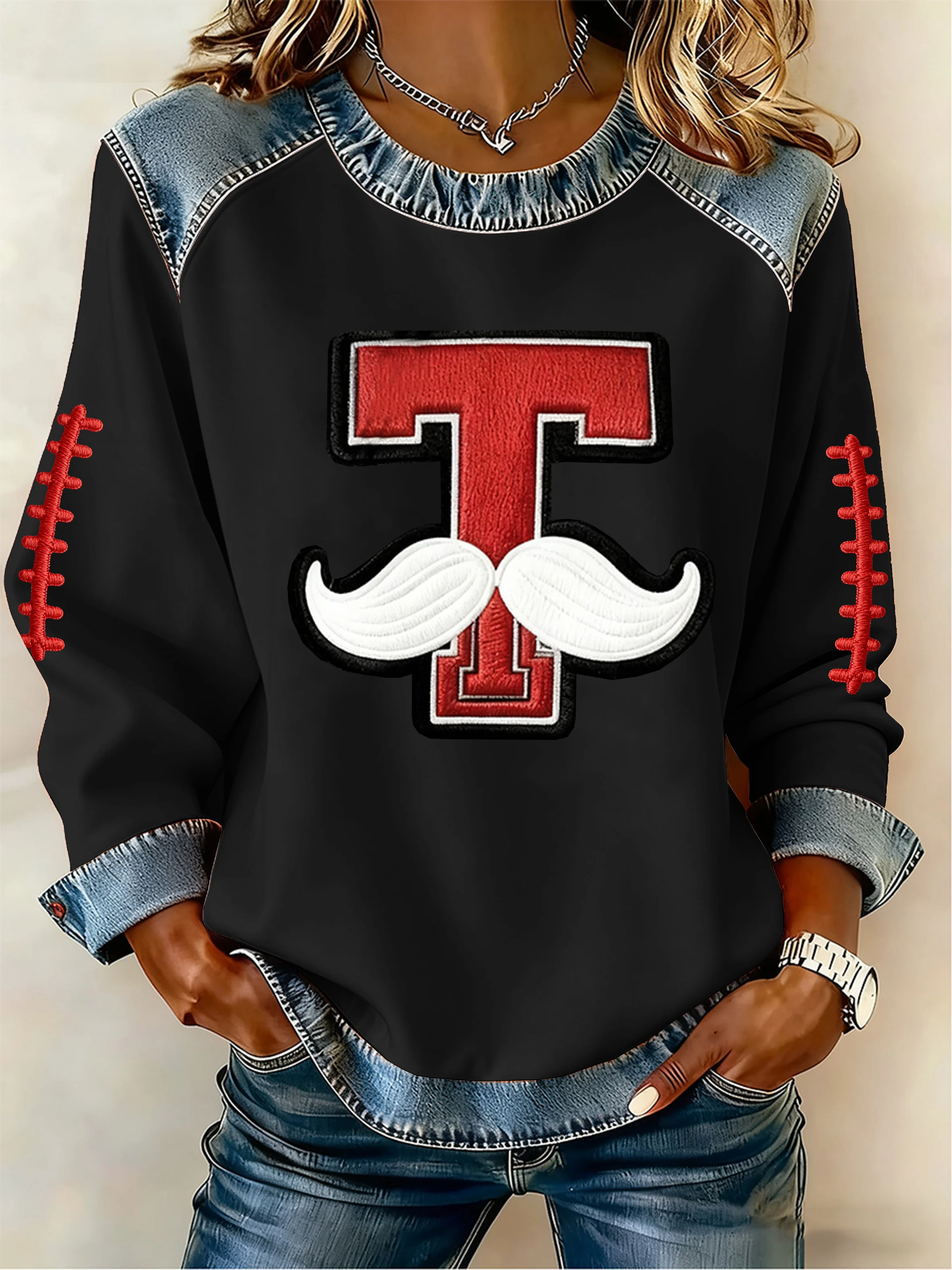Women's Retro Football Printed Sweatshirt