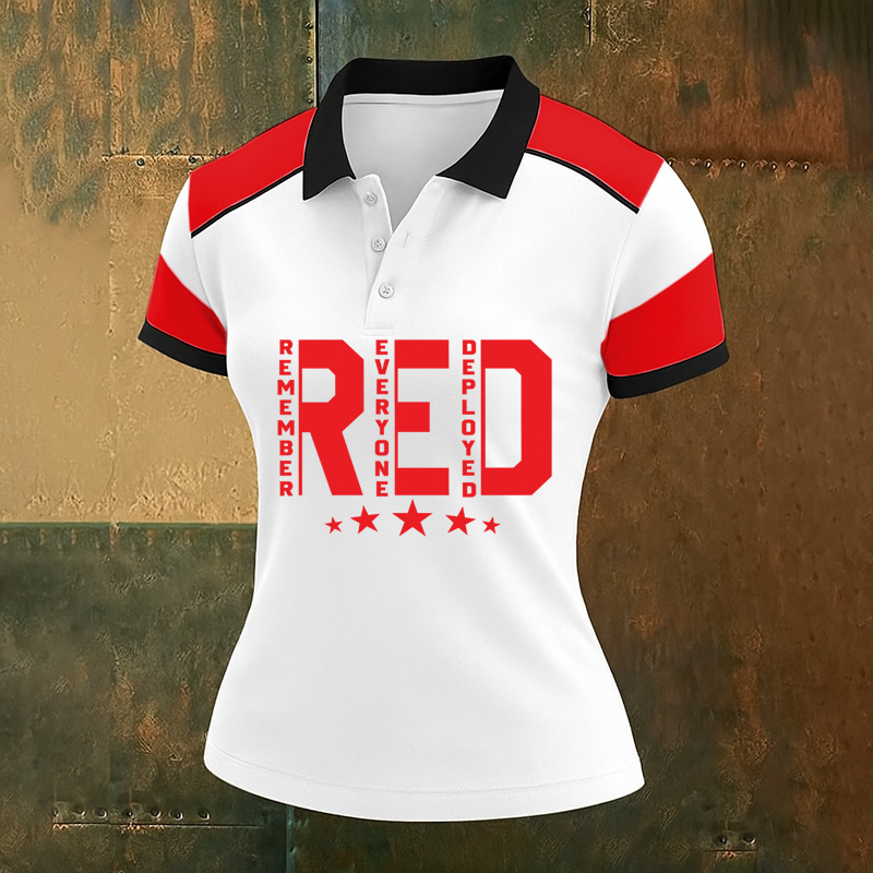 Women's Red Friday Print Casual Polo Short Sleeve T-Shirt