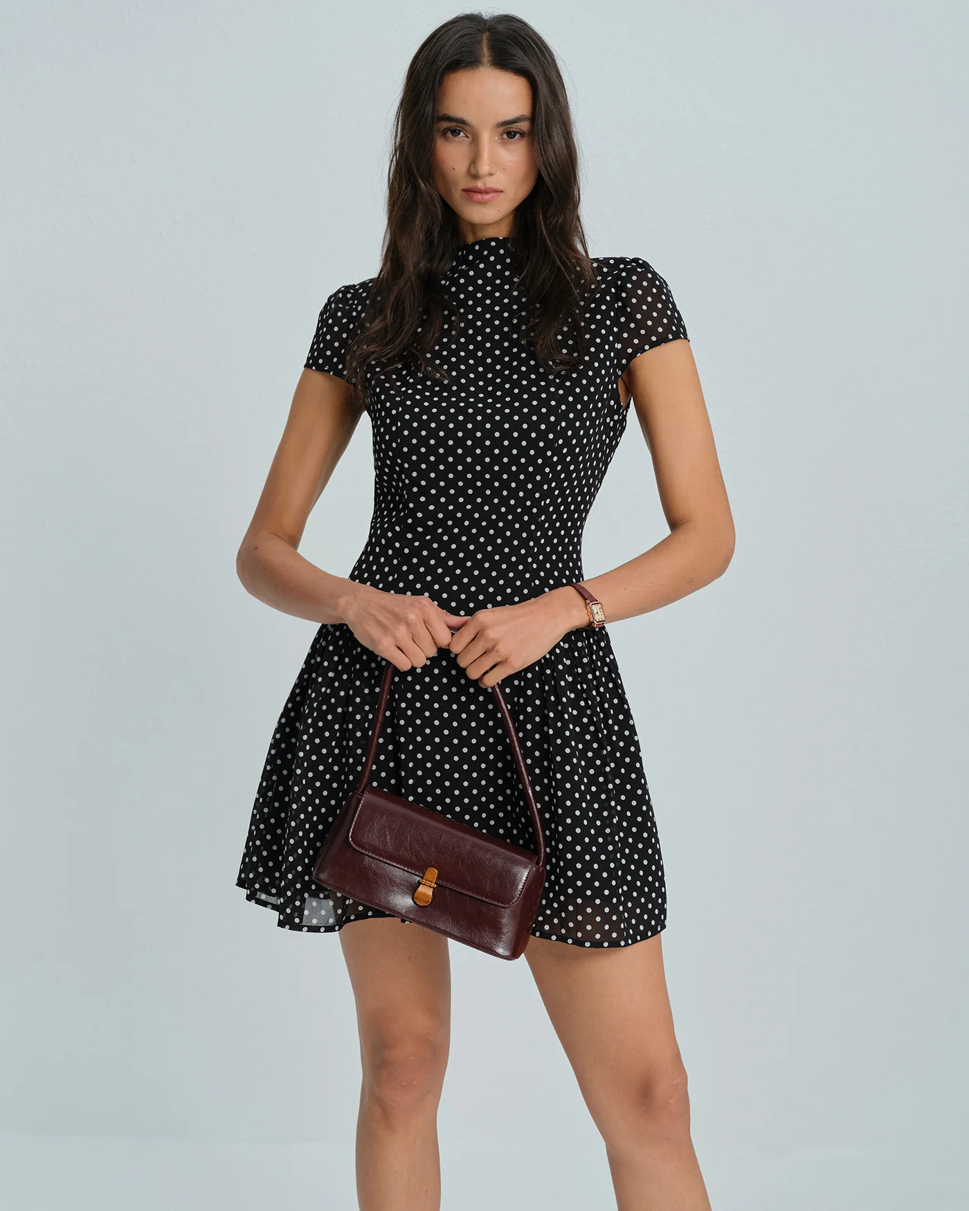 Black Polka Dot Chiffon Mini Dress