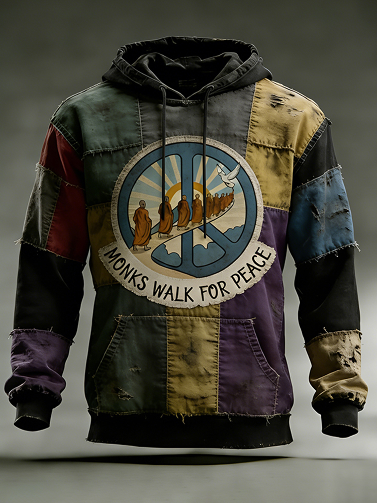 Men's Walk For Peace Art Patchwork Print Hoodie