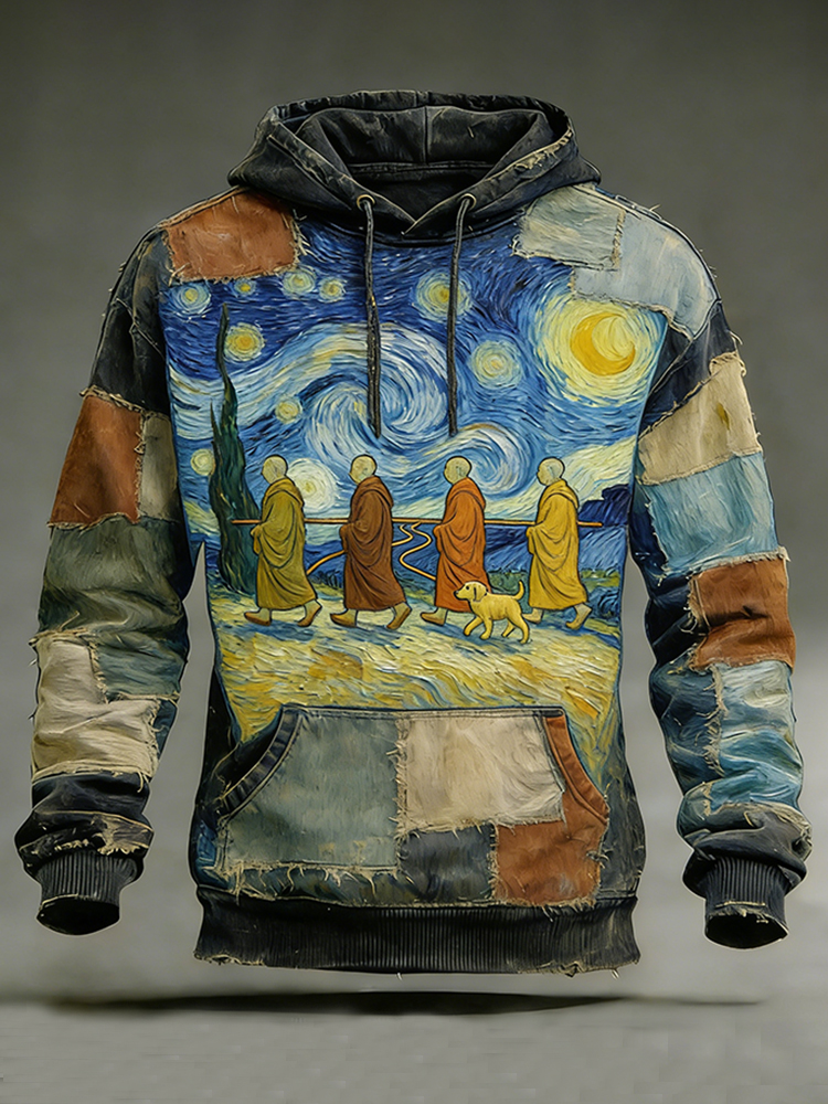Walk For Peace Artistic Patchwork Print Hoodie