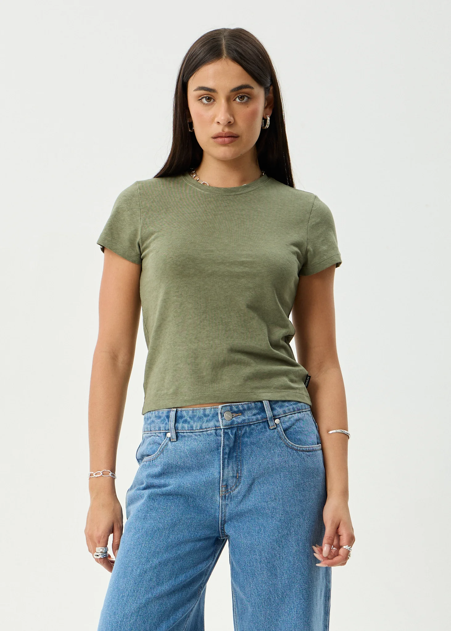 AFENDS Womens Carmen - Baby Tee - Deep Olive