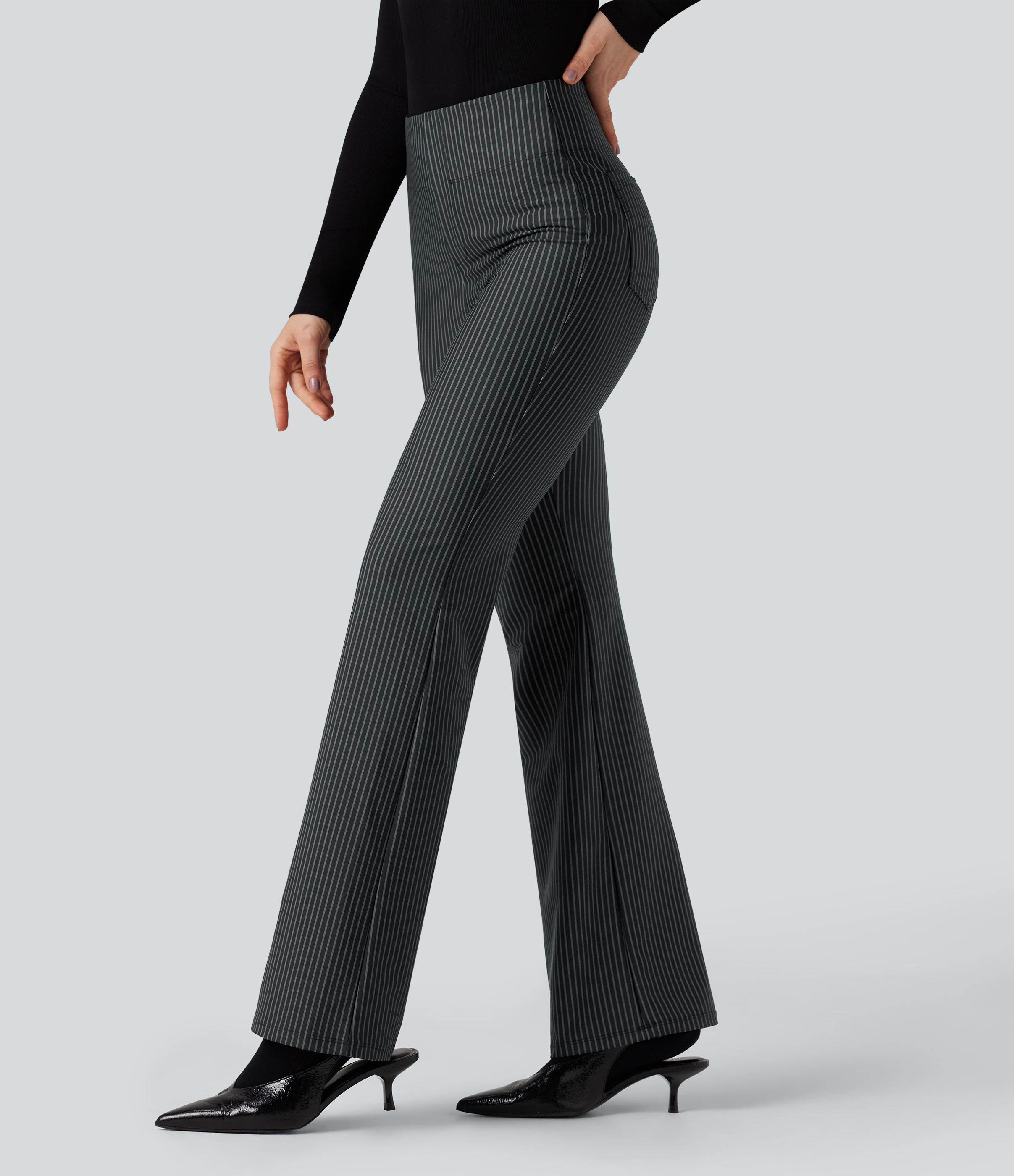 Halara Flex™ High Waisted Striped Work Flare Pants with Pockets