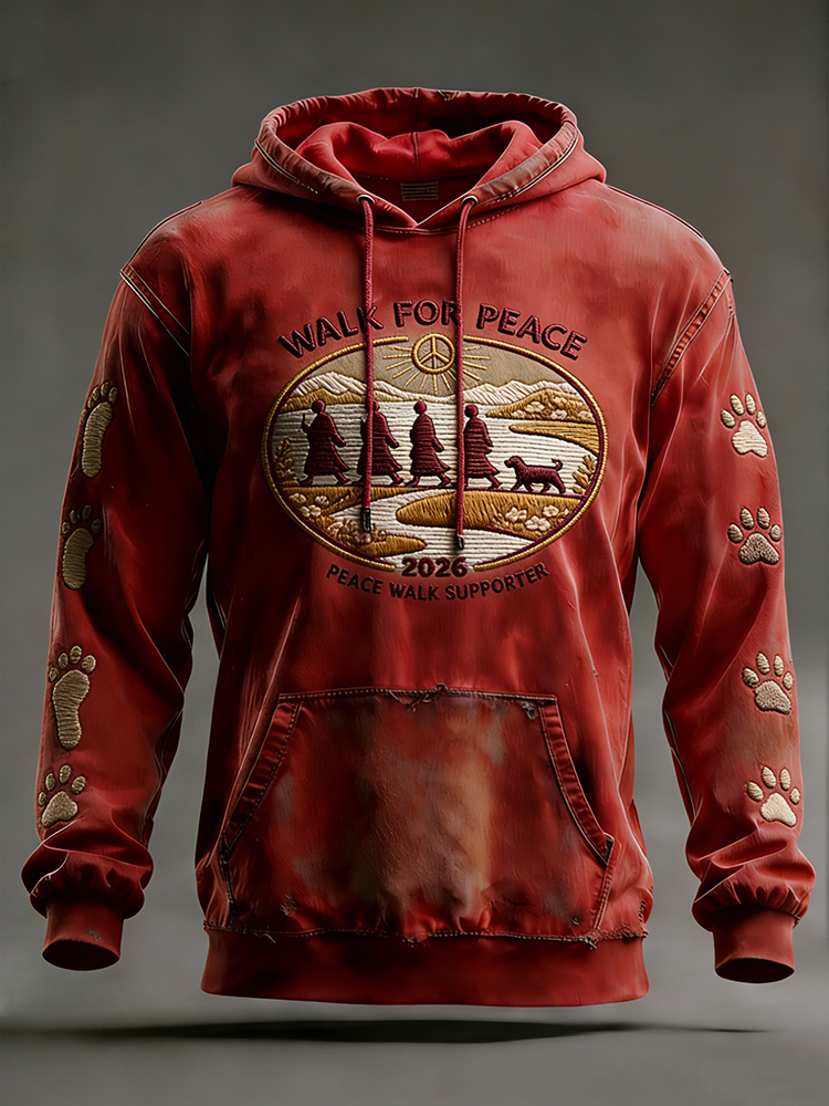 Retro Peace Monk Aloka Dog Print Casual Hoodie