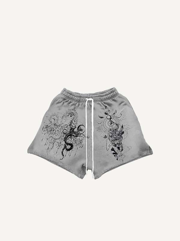 Moon&Eye&Wing&Tiger&Dragon&Graphic Print Drawstring Waist Shorts