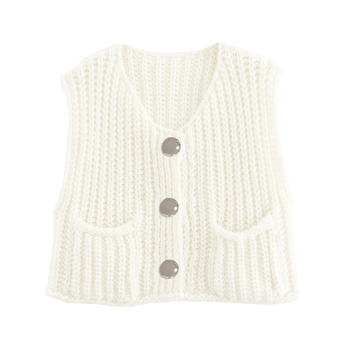 KatchMe Women's Slouchy Solid Color Knit Cap Sleeve Button Short Cardigan,Fall & Spring Outerwear,Fashion Ladies' Knit Clothing for Daily Wear