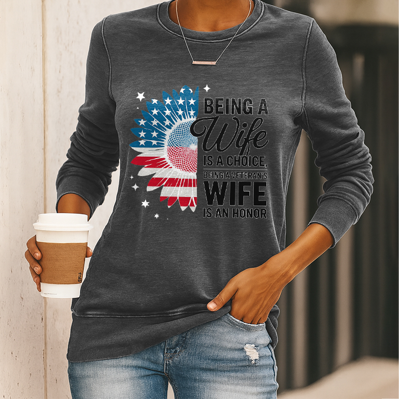 Women's Veteran Wife Print Casual Sweatshirt