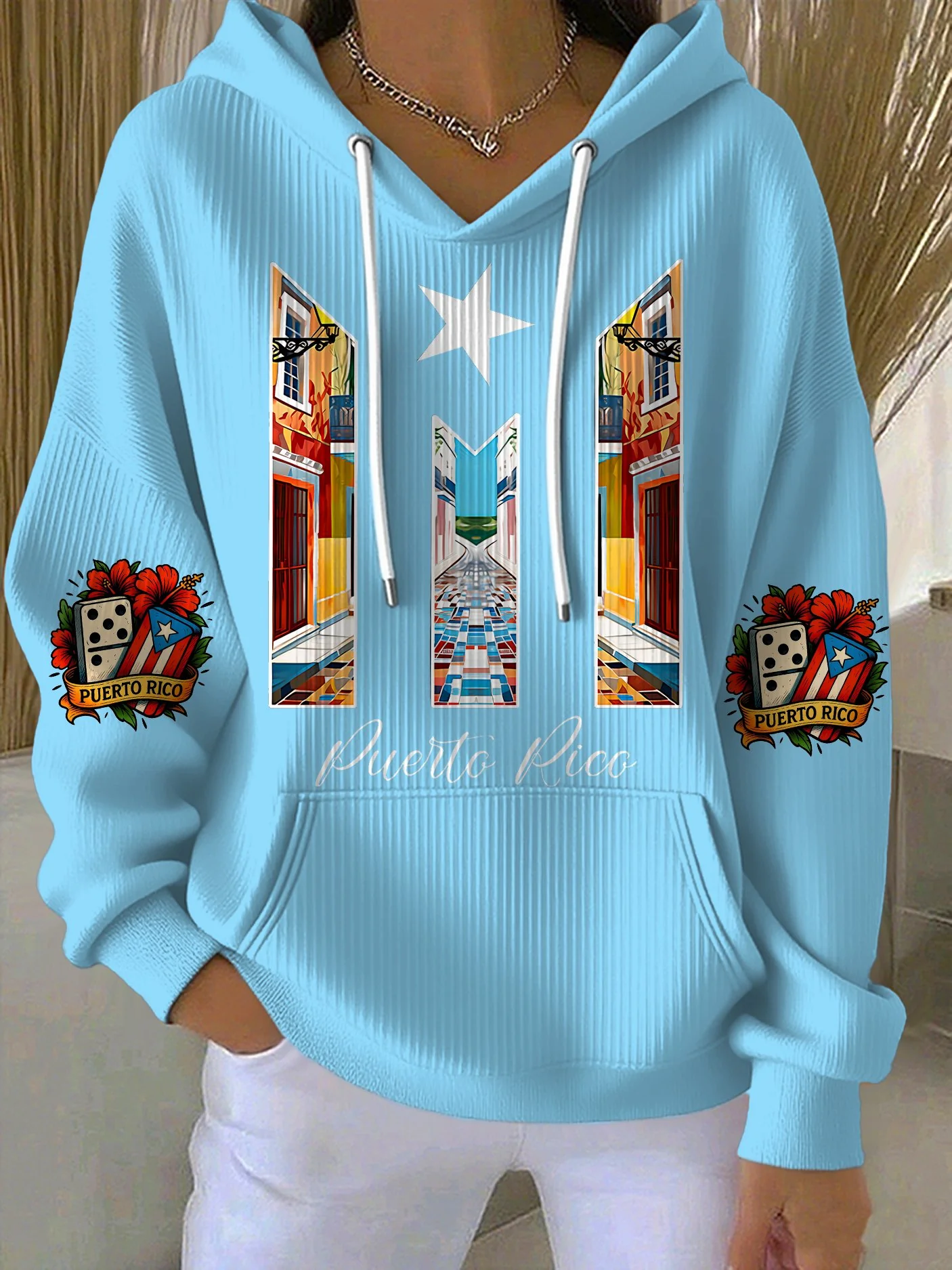 Women's Puerto Rico Singer Benito Bowl Print Casual Hoodies