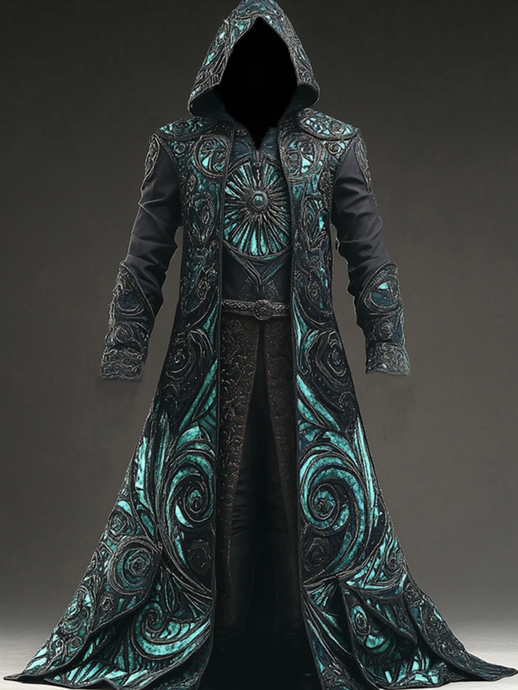 Men's Viking Style 3d Pattern Embroidered Hooded Robe Cloak