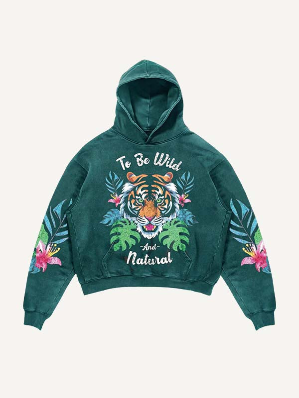 Tiger&Letter&Graphic Print Slant Pockets Hoodie