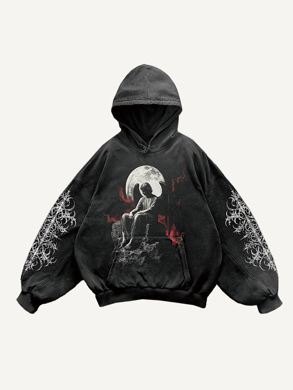 Figure&Wing&Graphic Print Slant Pockets Hoodie