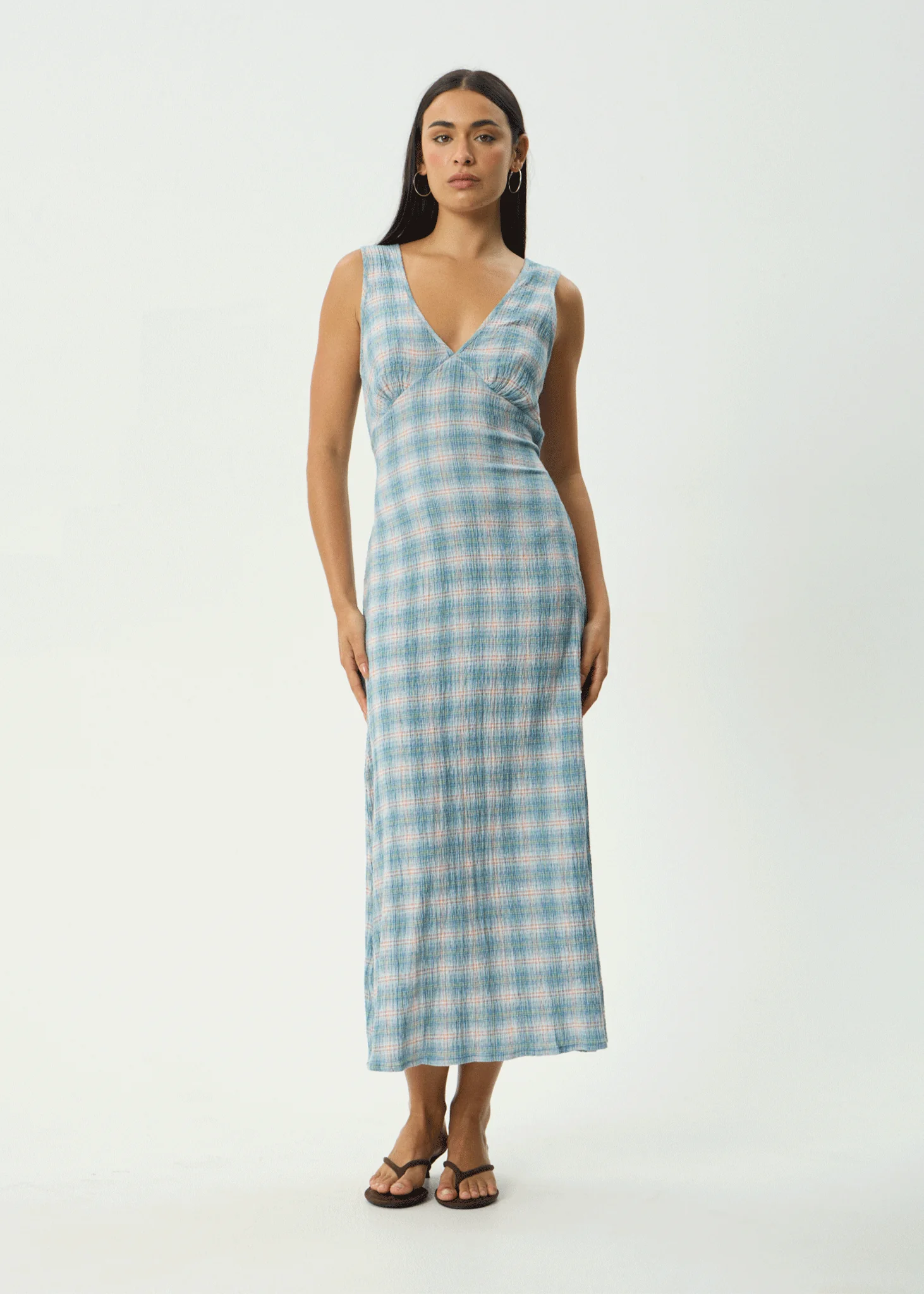 AFENDS Womens Position Tully - Seersucker Maxi Dress - Lake Check