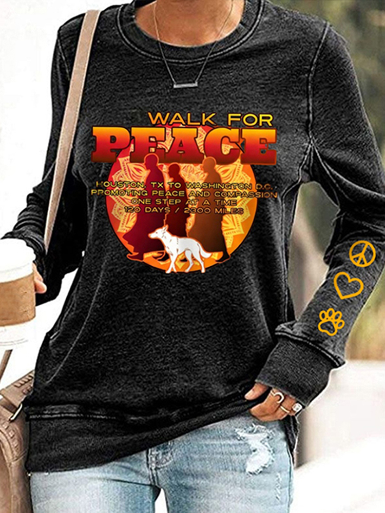 Women's Retro Walk For Peace Print Casual Sweatshirt