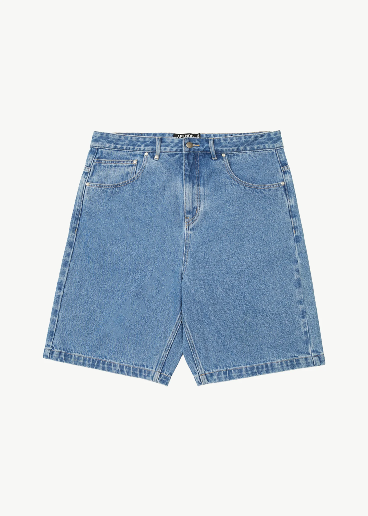 AFENDS Mens Lil C - Denim Baggy Short 22" - Worn Blue