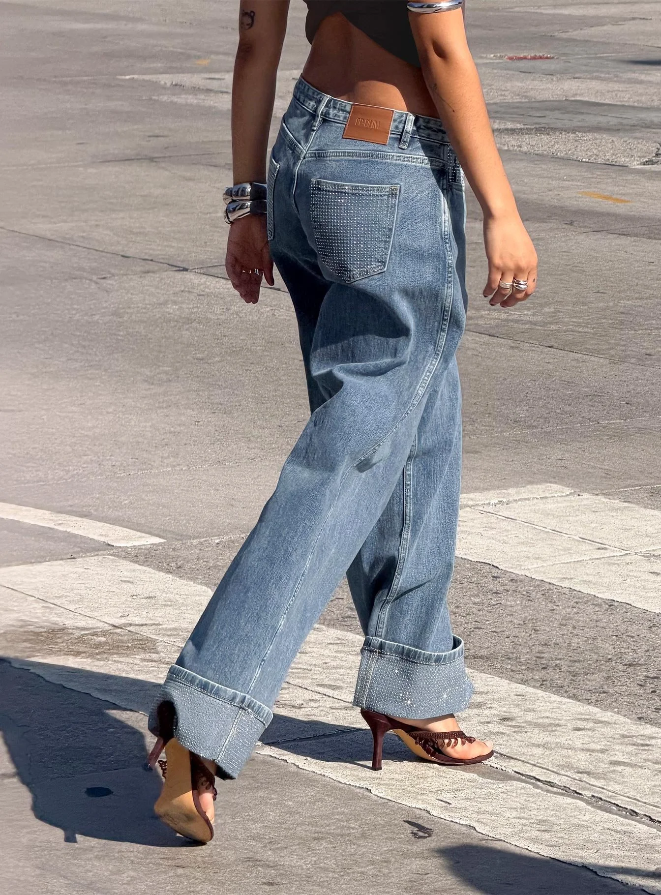 Ramos Diamante Low Rise Wide Leg Jeans Washed Mid Blue