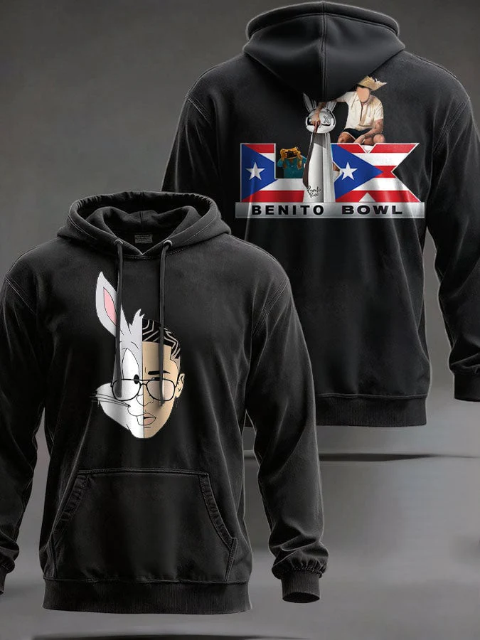 Men's Bunny Football Music Lover Printed Hoodie
