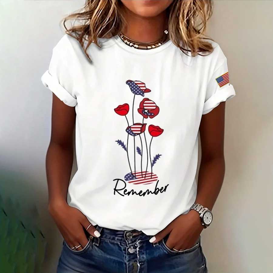 Women's Casual Memorial Day Printed Short-Sleeve T-Shirt