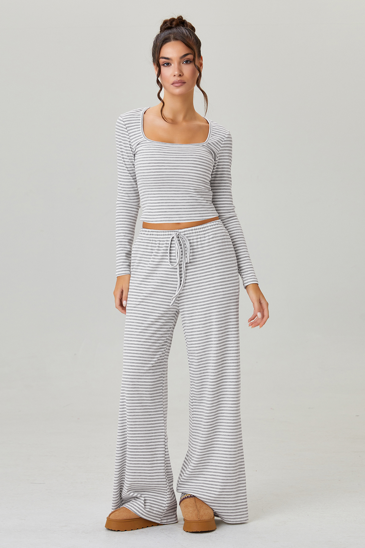 KatchMe Slouchy Stripe Long Sleeve Crop Top & Low-Rise Trousers Co-ord