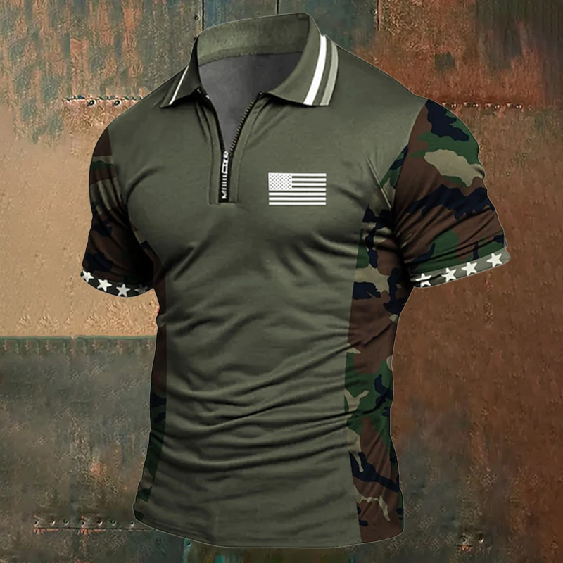 Men's Veteran Print Casual Polo T-shirt