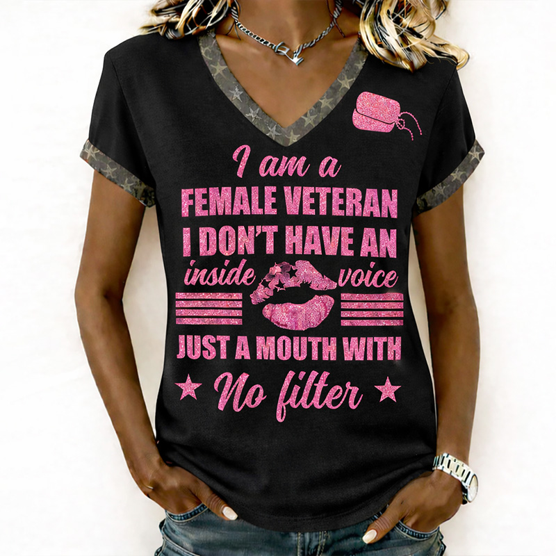 Women's Veteran Printed Casual T-Shirt