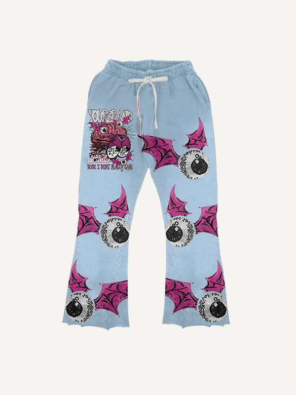 Eyeball&Wing&Brain&Letter Print Elastic Waist Pants