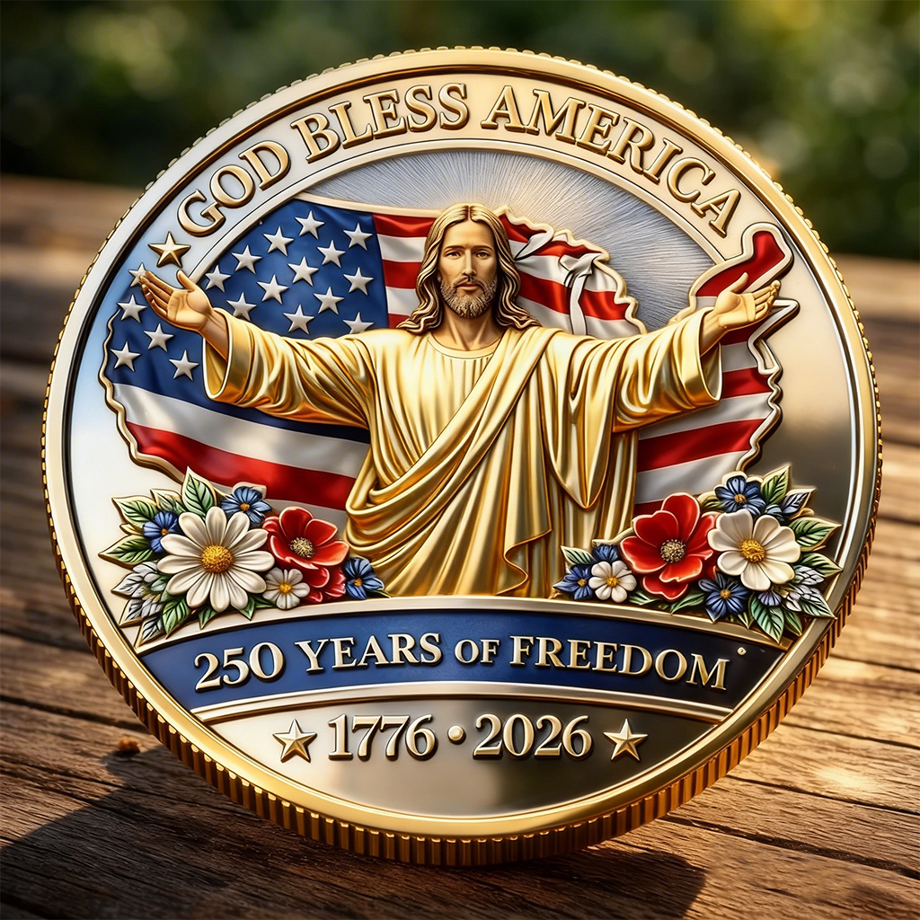 America 250th Anniversary Commemorative Coin – God Bless America Jesus Patriotic Challenge Coin