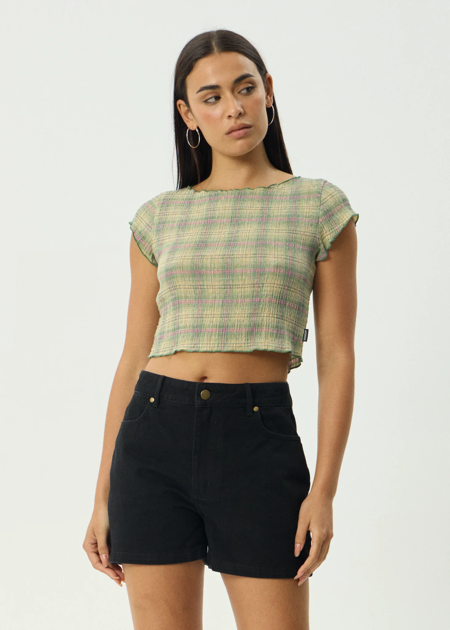 AFENDS Womens Darcy - Seersucker Top - Green Check
