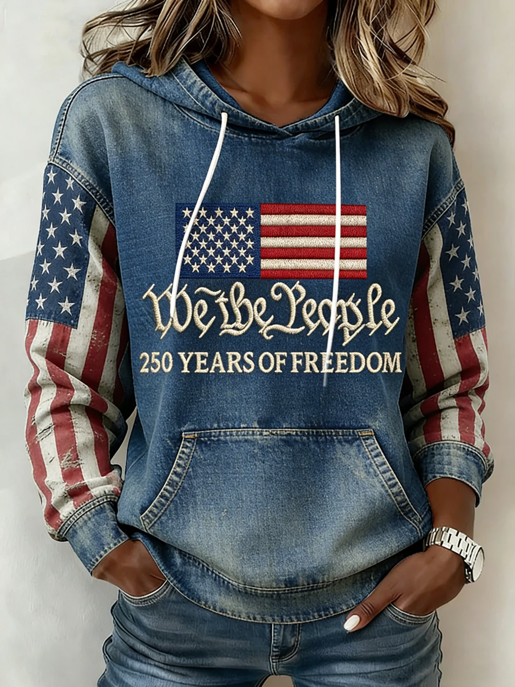 Women's 250th America Anniversary Print Casual Hooded Sweatshirt