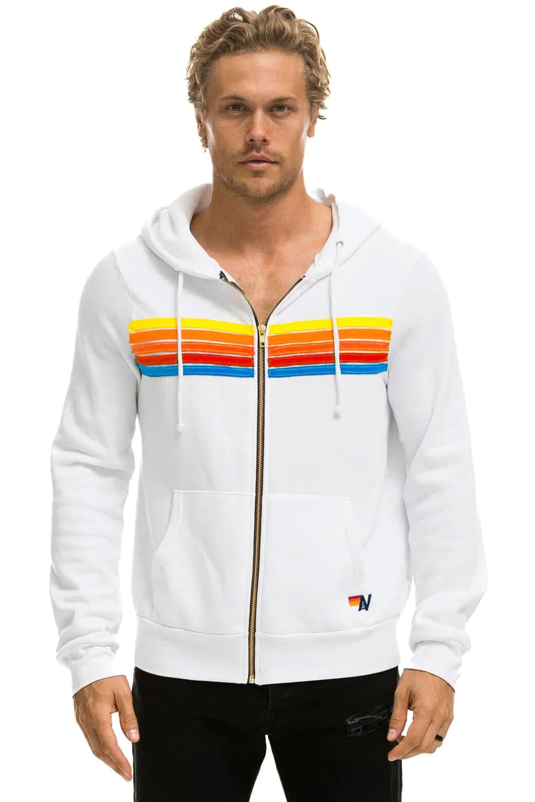 5 STRIPE HOODIE - WHITE // NEON RAINBOW