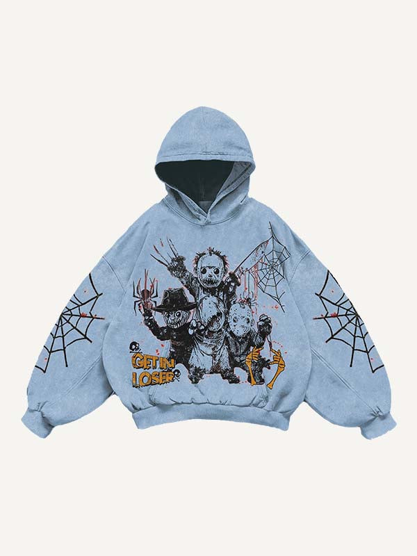 Horror Figure&Palm&Spider&Letter Print Slant Pockets Hoodie