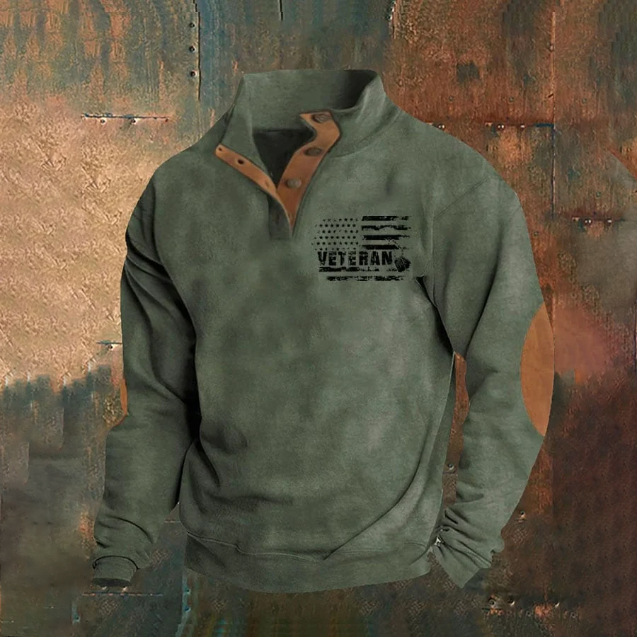 Men's Aintage Veteran Flag Print Sweatshirt