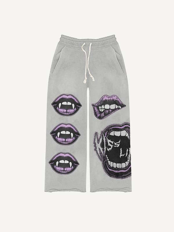Lips&Letter Faux Decal Print Elastic Waist Pants