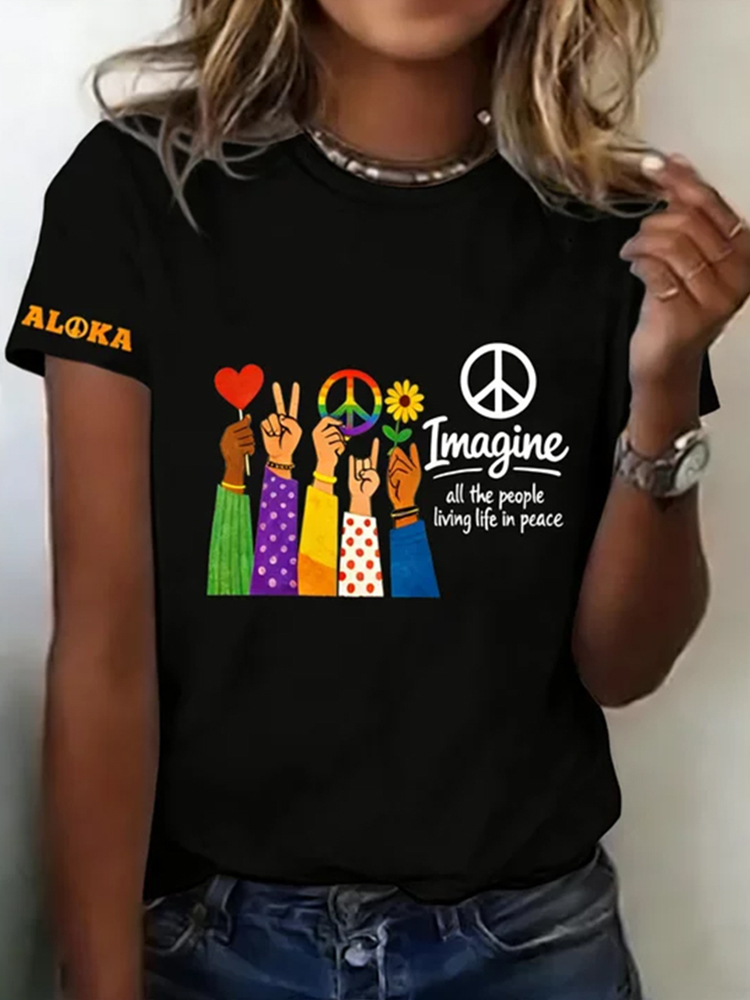 Retro Peace Needs Everyone's Printed Crew-neck Short-sleeved Shirt
