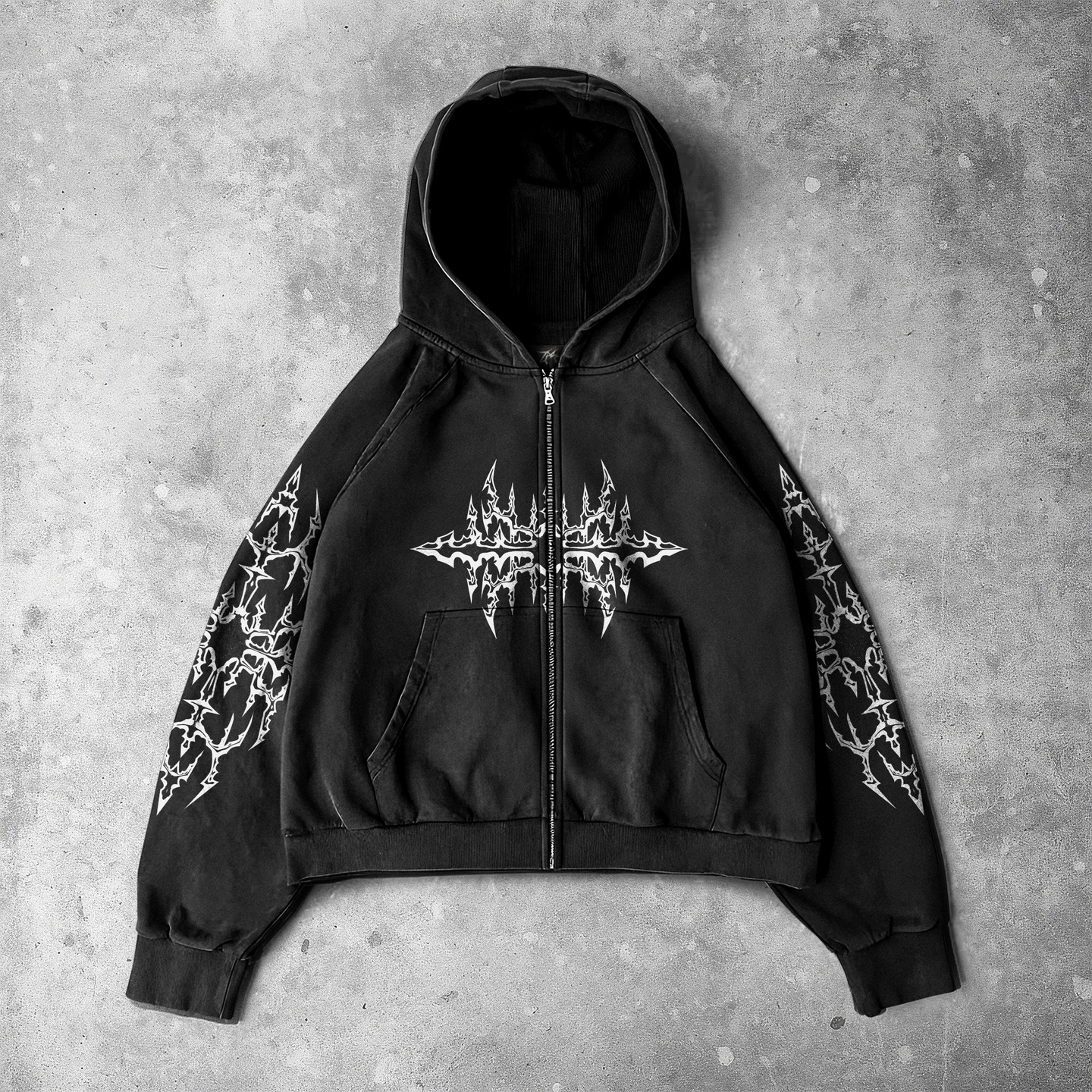Dark Anime Character Cropped Zip Up Hoodie