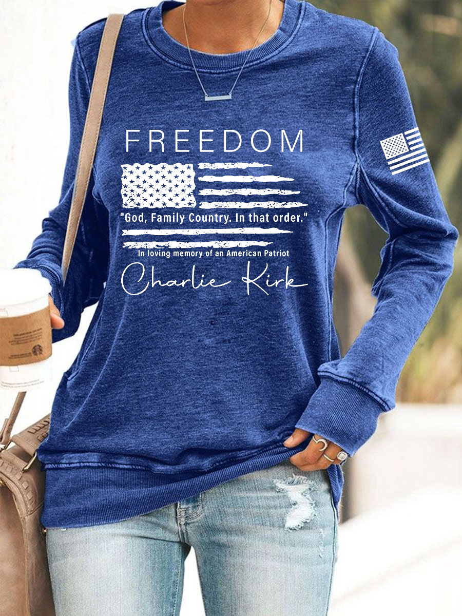 Women's  Freedom God Family Country In That Order Printed  Sweatshirt