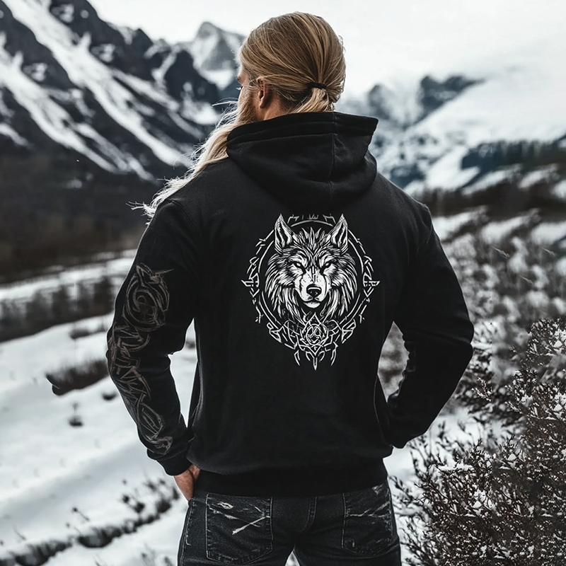 Men's Viking Wolf Tribal Casual Hooded