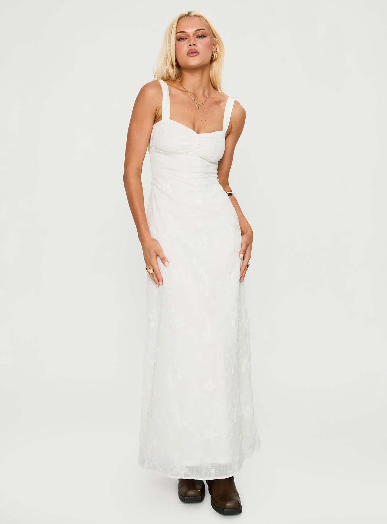 Maisone Broderie Maxi Dress White