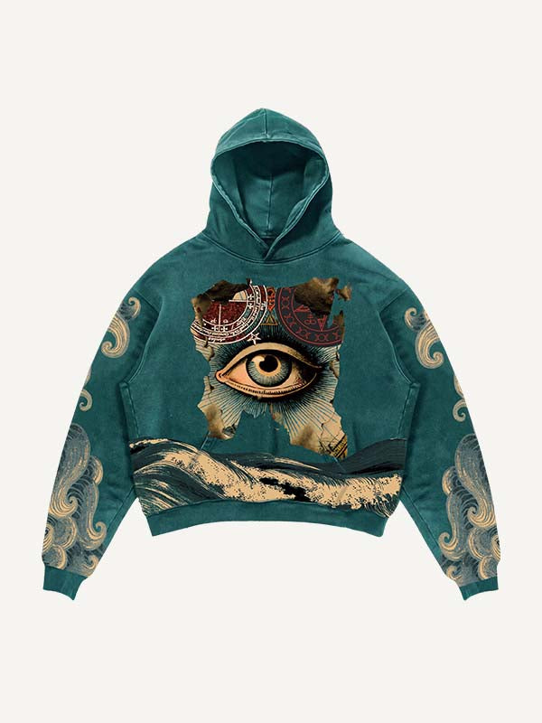 Eye&Graphic&Letter Print Slant Pockets Hoodie