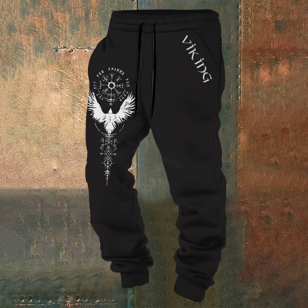 Men's Vintage Tribal Bird Viking Art Print Sweatpants