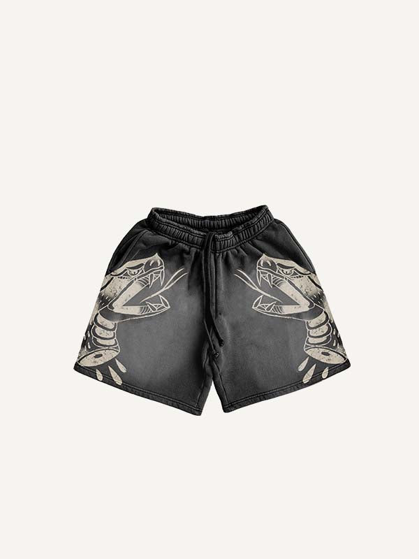 Skeleton&Heart&Snake Print Drawstring Waist Shorts