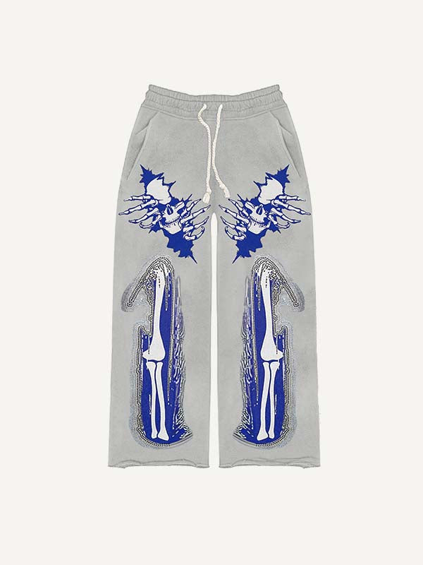 Skeleton Faux Decal Print Elastic Waist Pants