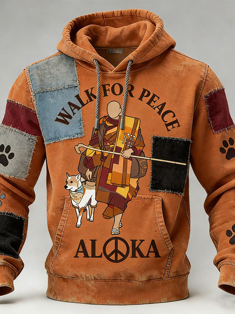 Walk For Peace Slogan Retro Print Hoodie