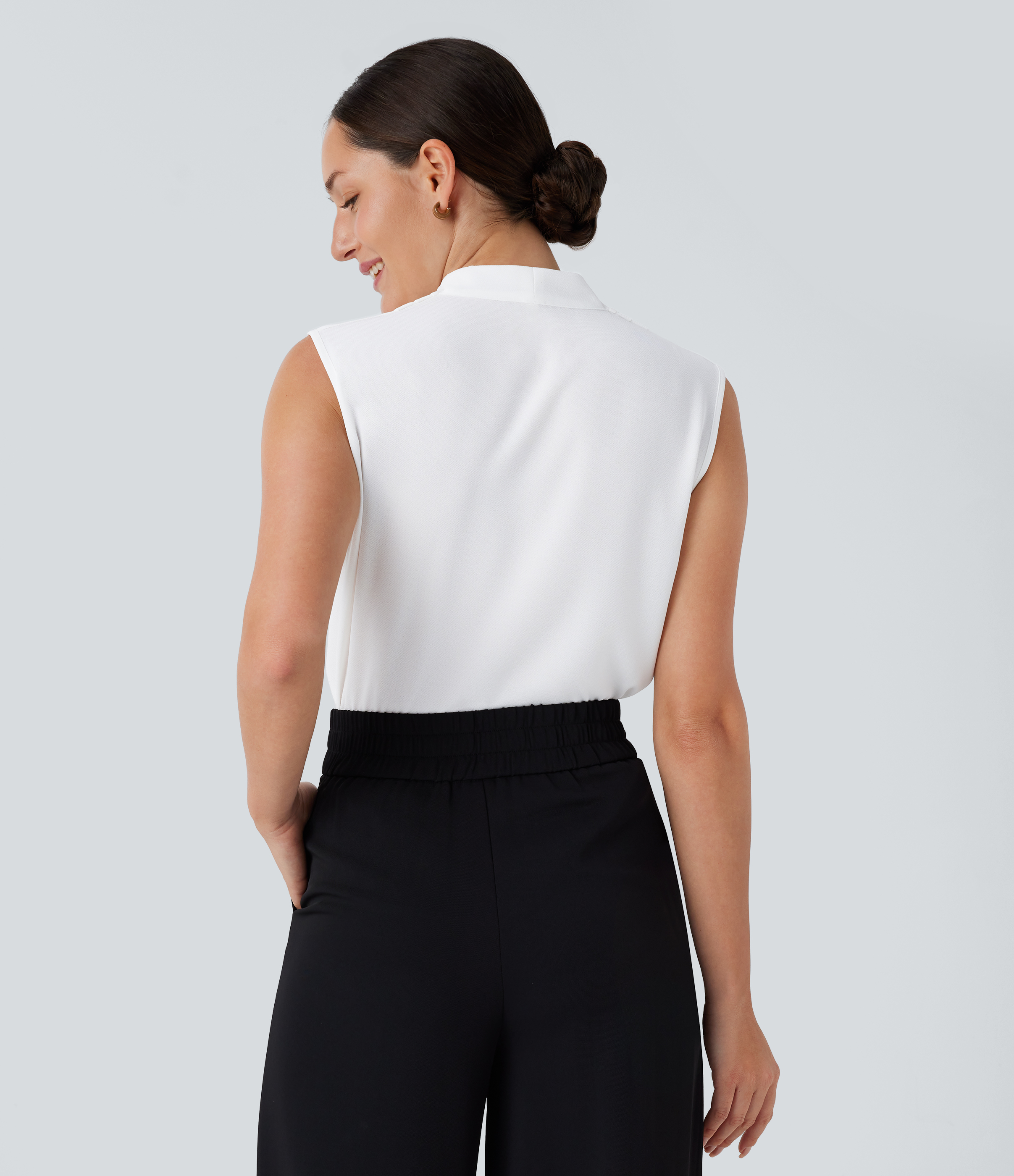 V Neck Sleeveless Work Blouse