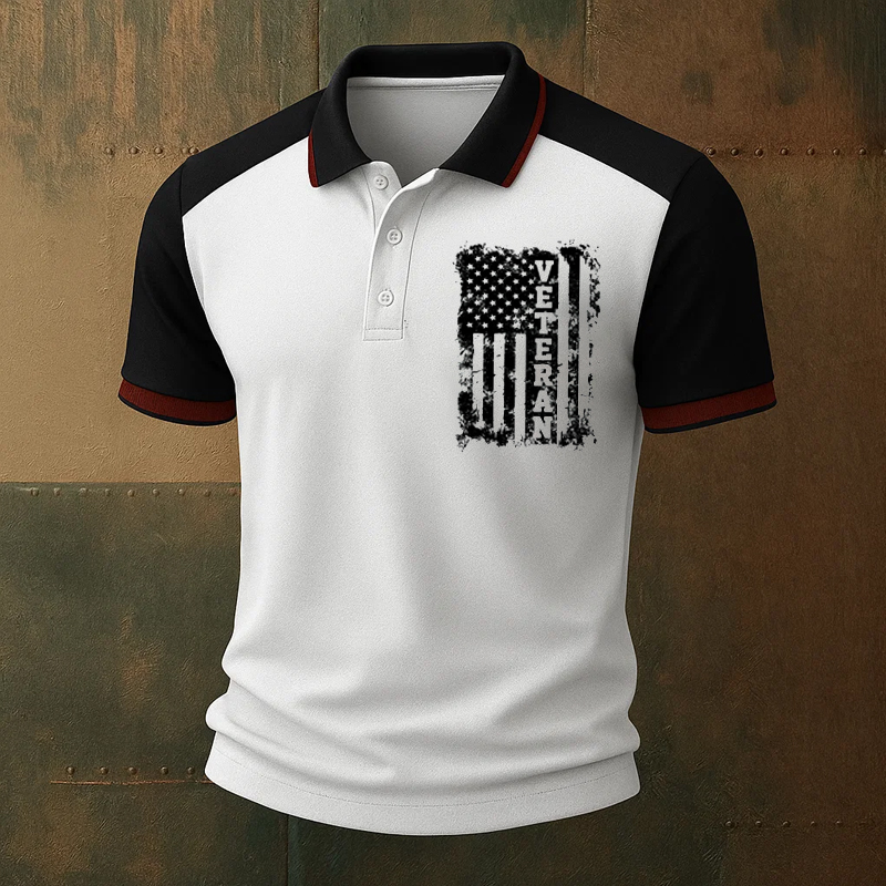 Men's Veteran Print Casual Polo T-shirt