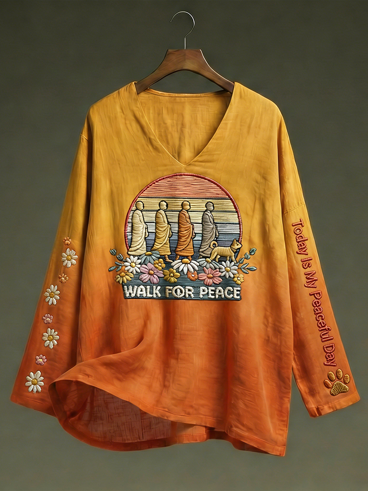 Today Is My Peaceful Day Walk For Peace Aloka Dog Art Cotton Linen Shirt