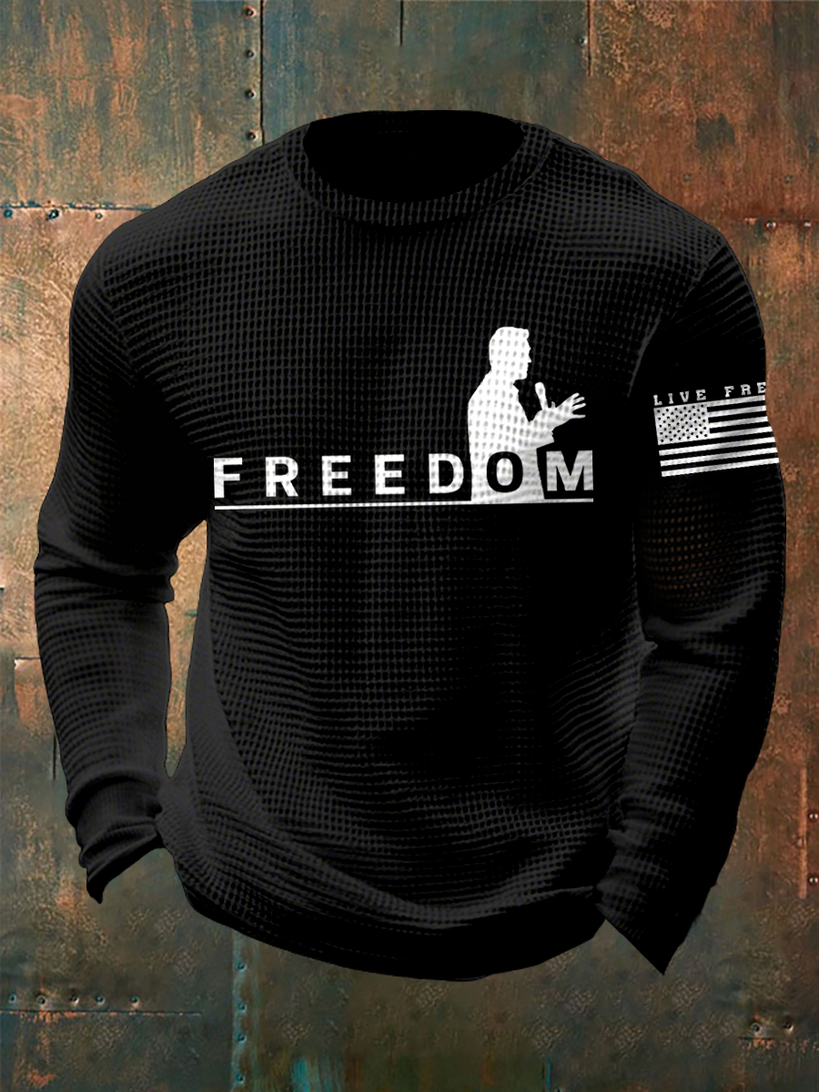 Men's Freedom Live Free Print Waffle Long Sleeve T-Shirt