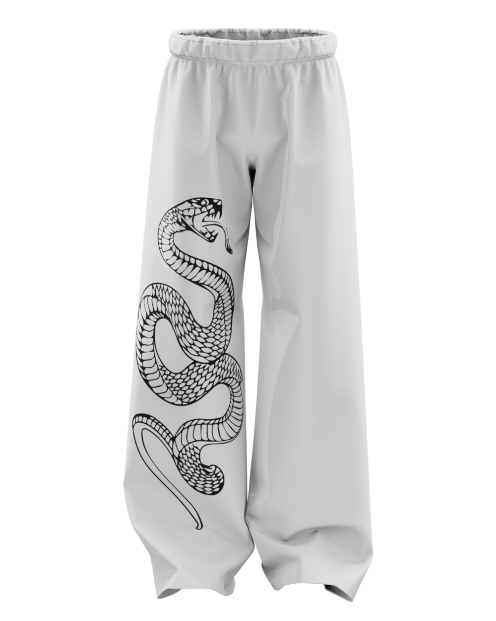 White Pythonic Unisex Straight Fit Baggy Pants