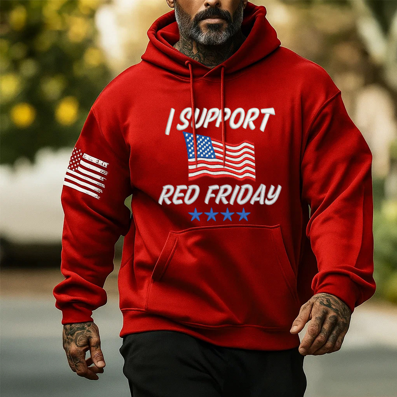 Veteran Red Friday Print Casual Men's Hooded