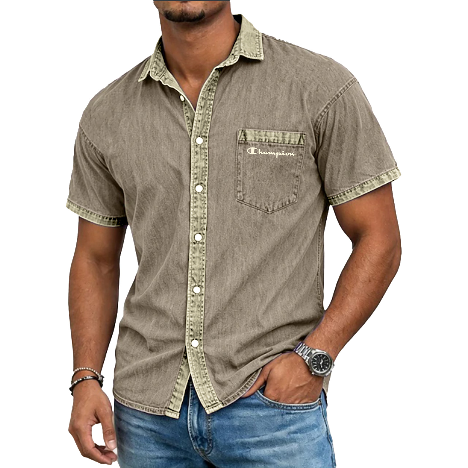 Men's Shirt Casual Shirt Denim Shirt Cotton Acid Wash Shirt